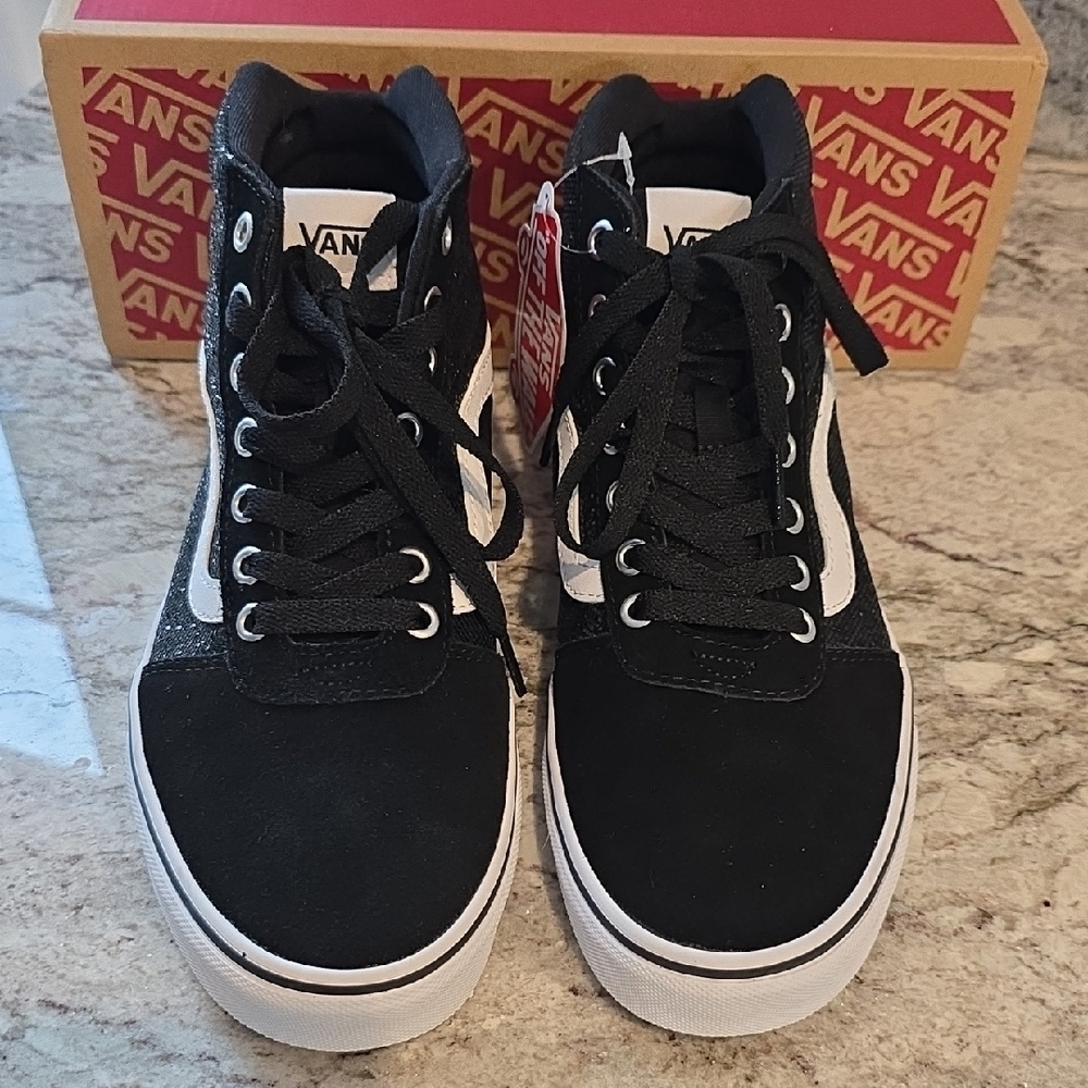 Vans Black & White Mid-Top Sparkly Skate Sneakers